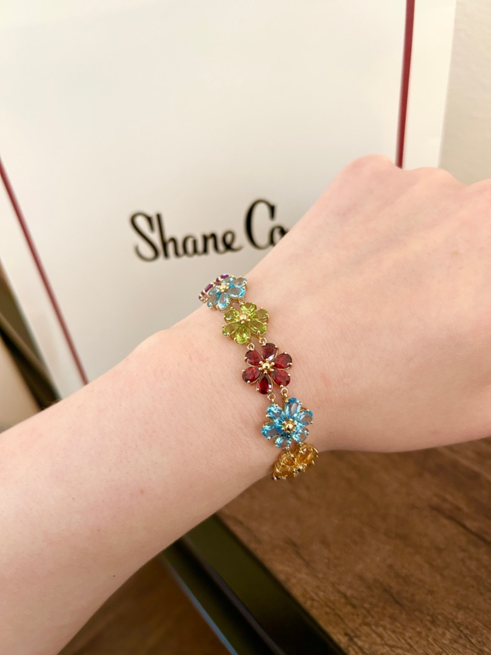10k Yellow Gold Gemstone Flower Bracelet